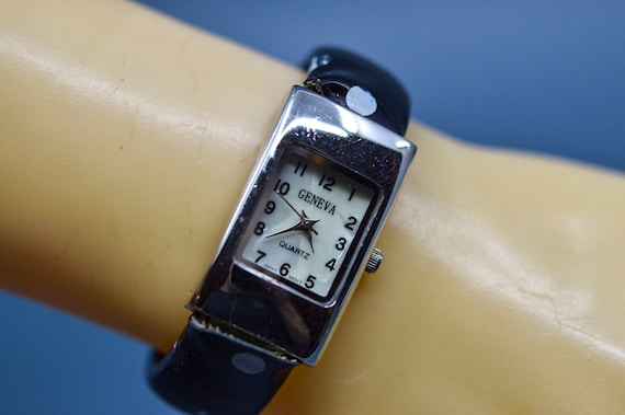 Silver and Black Tone, Womens, Cuff Watch - Etsy display picture 3