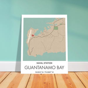 Impression de carte de la base navale de Guantanamo Bay - Cadeau de déploiement | Cadeau interurbain Déploiement militaire | Art mural cadeau pour diplômé militaire