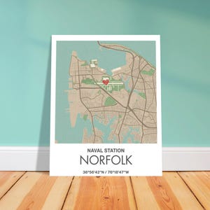 Impression de la station navale de Norfolk, cadeau personnalisé pour les familles de la marine et les amateurs de longue distance, art de la base militaire RTC Navy Bootcamp