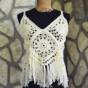 Boho festival crochet tank top, hippie tank top, crochet granny square tank top, festival fringe top, bohemian festival clothing, beach top