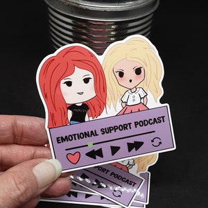 Emotional Support Podcast Chibi Ash and Alaina Morbid podcast stickers, cute doll stickers, cute morbid podcast stickers