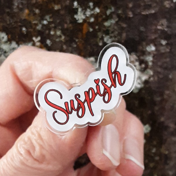 Suspish acrylic pin, Bailey Sarian fan gift, true crime lapel pin, cute true crime gift, cute acrylic pin