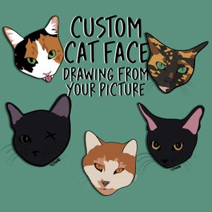 Dibujo de cara de gato de dibujos animados dibujados a mano personalizados, lindo regalo para amantes de los gatos, arte digital de gato dibujado a mano, regalo único para amantes de los gatos, arte digital de cara de gato
