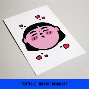 Valentine's 'Kiss' kawaii, anime printable greeting card
