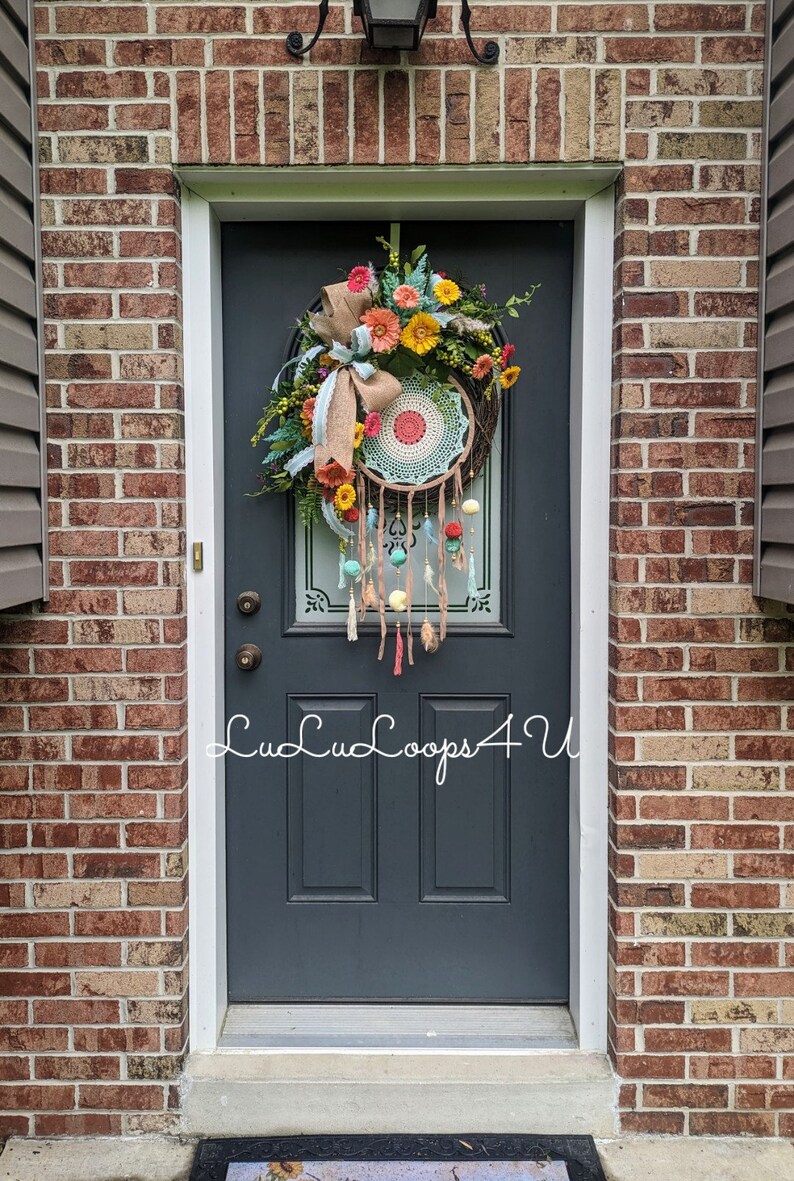 Boho Wreath for Front Door Boho Wreath Decor Dreamcatcher Etsy