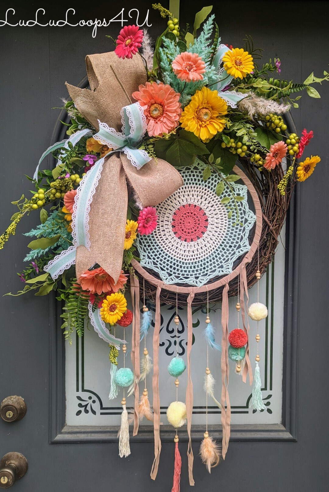 Boho Wreath for Front Door Boho Wreath Decor Dreamcatcher Etsy
