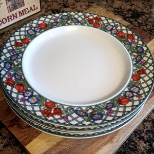 SET of (4) Dansk NORDIC GARDEN Floral 11&quot; Dinner Plates Lattice Rims