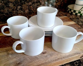 SET of (4) Crate & Barrel ASPEN White 2 5/8" Cups and Saucers Set