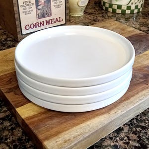 SET of (4) Over And Back Stackable White 8" Salad Plates Stoneware