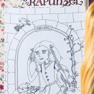 Rapunzel Princess Printable Coloring Page PDF Tower Mouse Journal Birds ...
