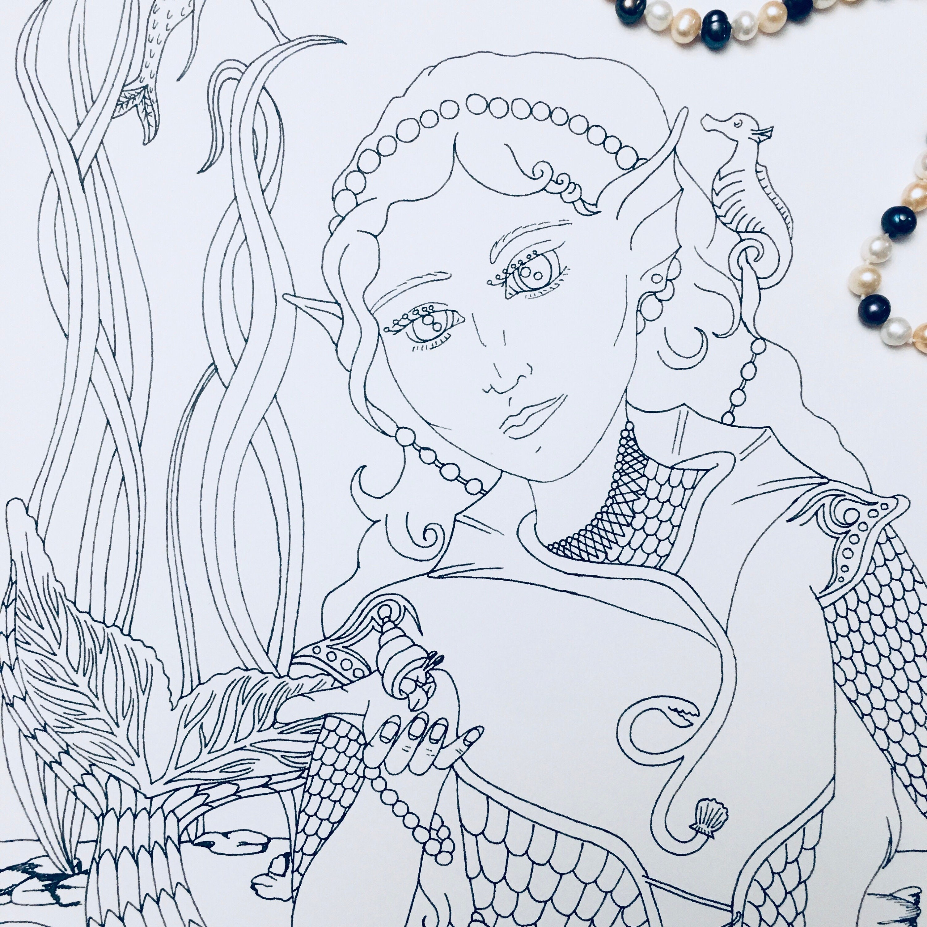 Mermaid Princess Printable Coloring Page PDF Pearls Ocean - Etsy