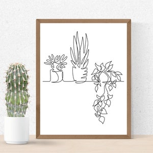 House Plants Line Art, Single Plant Line Art, Succulent Line Art, Single Line Drawing Art, Minimalist Plant Art, Snake Plant, Pothos