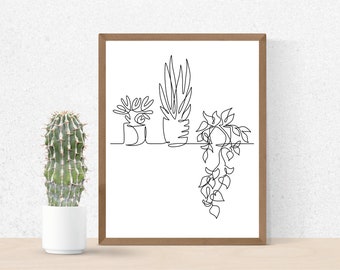 House Plants Line Art, Single Plant Line Art, Succulent Line Art, Single Line Drawing Art, Minimalist Plant Art, Snake Plant, Pothos