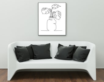 Monstera Line Art Print: Tropical Leaf Drawing (Digital Download)