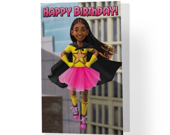 Black Superhero Girl Birthday Card | Girl Superhero |  African American Girl Superhero | Birthday Superhero Card | Superhero Greetings