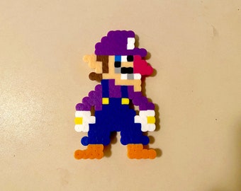 Waluigi from Mario Maker - Perler Magnet or Keychain