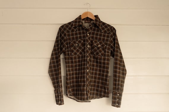 Women's Western Style Checked Corduroy Shirt - Pea