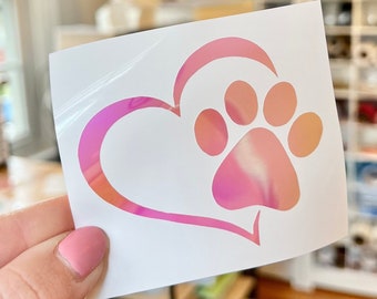 paw print sticker, heart paw decal, paw print car window decal, paw print tumbler sticker, paw print vinyl decal, permanent vinyl sticker