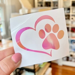 paw print sticker, heart paw decal, paw print car window decal, paw print tumbler sticker, paw print vinyl decal, permanent vinyl sticker
