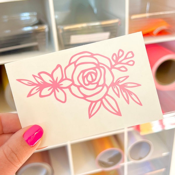 rose sticker, rose decal, flower sticker, floral car window decal, rose tumbler sticker, rose vinyl decal, permanent vinyl sticker