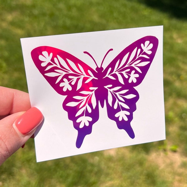 butterfly sticker, butterfly decal, butterfly car window decal, floral butterfly decal, butterfly wings, permanent vinyl sticker