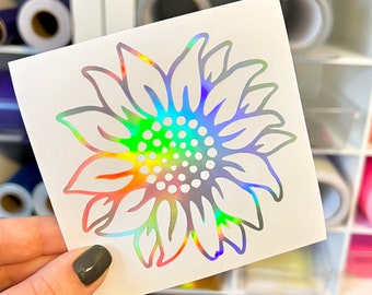 Sunflower Floral Sticker, Flower Permanent Vinyl Decal