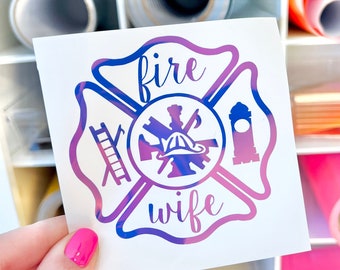 Fire Department Wife Maltese Cross Decal, Permanent Vinyl Car Window Sticker
