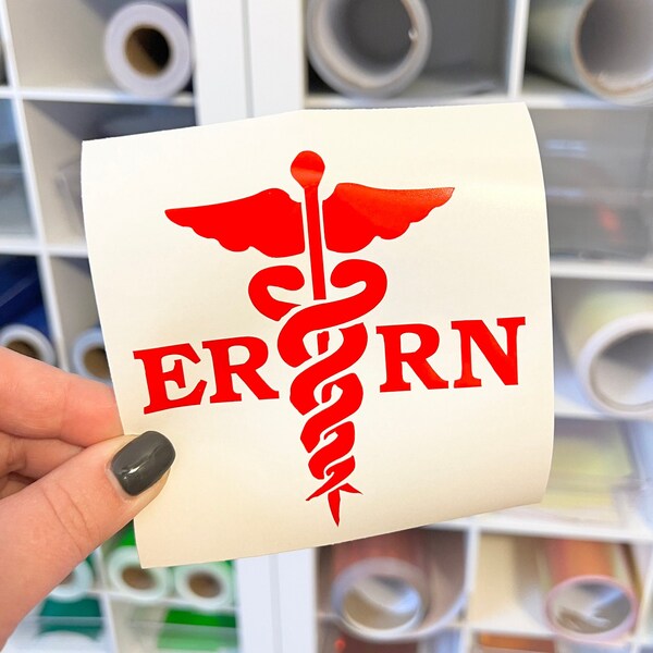 ER registered nurse sticker, nurse decal, nurse car window decal, RN tumbler sticker, RN caduceus vinyl decal, permanent vinyl sticker