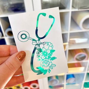 floral stethoscope sticker, stethoscope decal, floral car window decal, nurse tumbler sticker, RN vinyl decal, permanent vinyl sticker