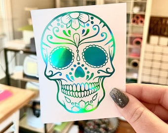 sugar skull sticker, sugar skull skull decal, skull car window decal, skull tumbler sticker, skull vinyl decal, permanent vinyl sticker