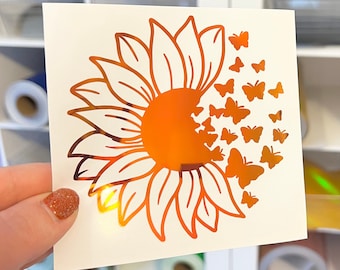Sunflower Butterfly Floral Sticker, Flower Permanent Vinyl Decal