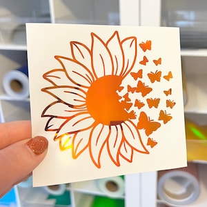 sunflower butterfly sticker, sunflower decal, floral butterfly car window decal, sunflower memorial decal, permanent vinyl sticker