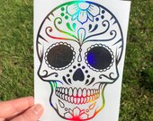 sugar skull sticker, sugar skull skull decal, skull car window decal, skull tumbler sticker, skull vinyl decal, permanent vinyl sticker