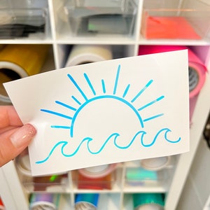 sun sticker, wave decal, tropical sticker, beach sticker, beach car window decal, ocean tumbler sticker, permanent vinyl sticker