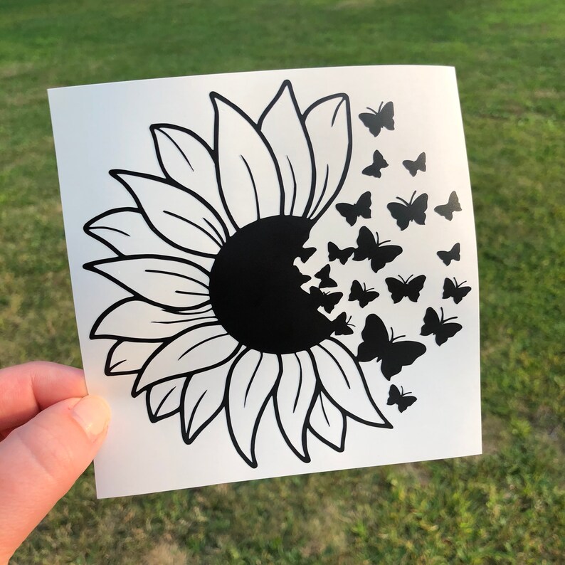 Sunflower Butterfly Sticker Sunflower Decal Floral Butterfly Etsy