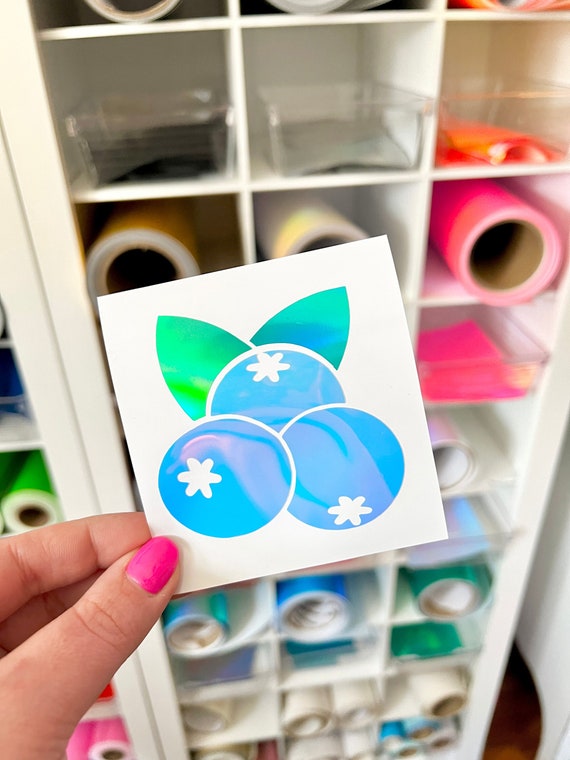 Holographic Blueberry Sticker, Permanent Vinyl Decal