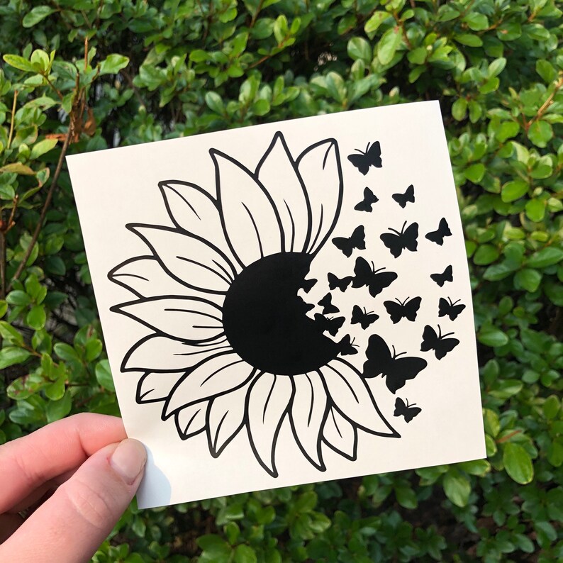 Sunflower Butterfly Sticker Sunflower Decal Floral Butterfly Etsy