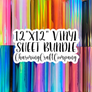 12x12 BUNDLE of permanent adhesive vinyl for craft cutting machine, holographic vinyl sheets, craft supplies [12 sheets; one of each color]