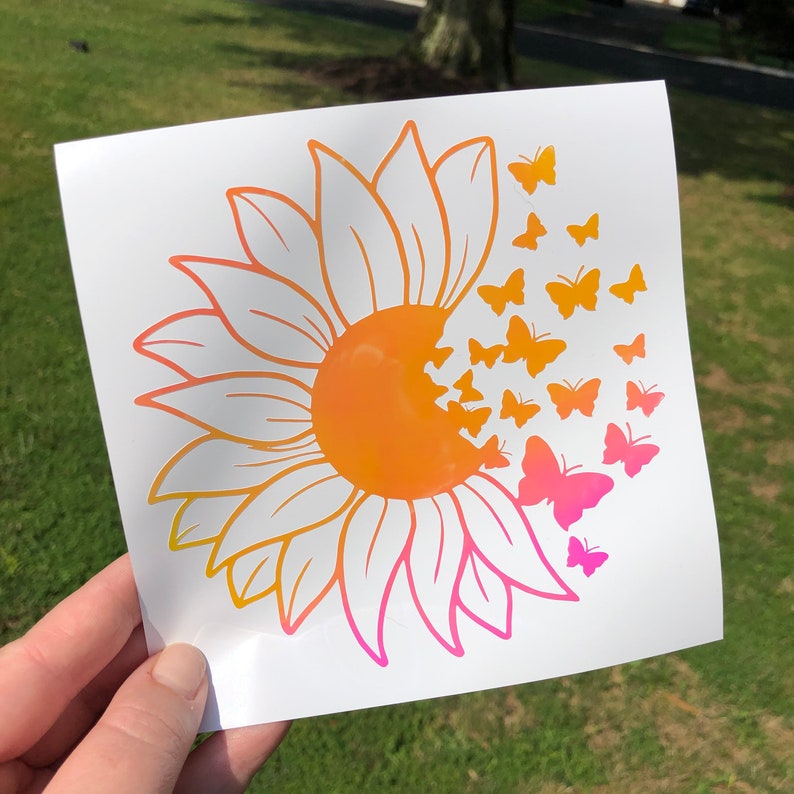 Sunflower Butterfly Sticker Sunflower Decal Floral Butterfly Etsy
