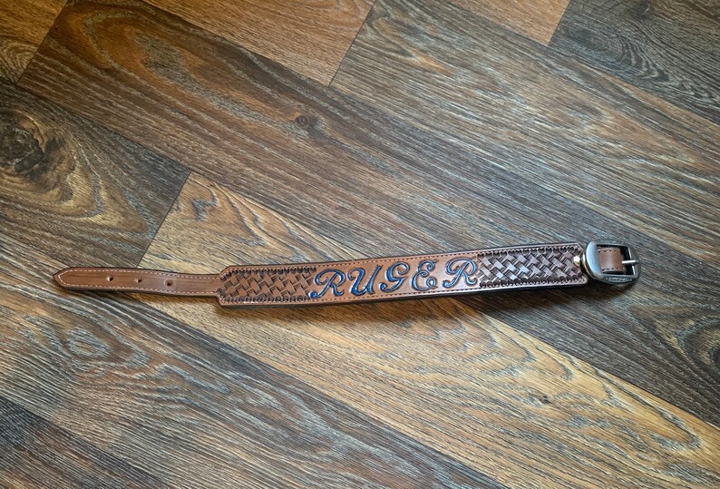 Custom Tooled Leather Dog Collar Etsy