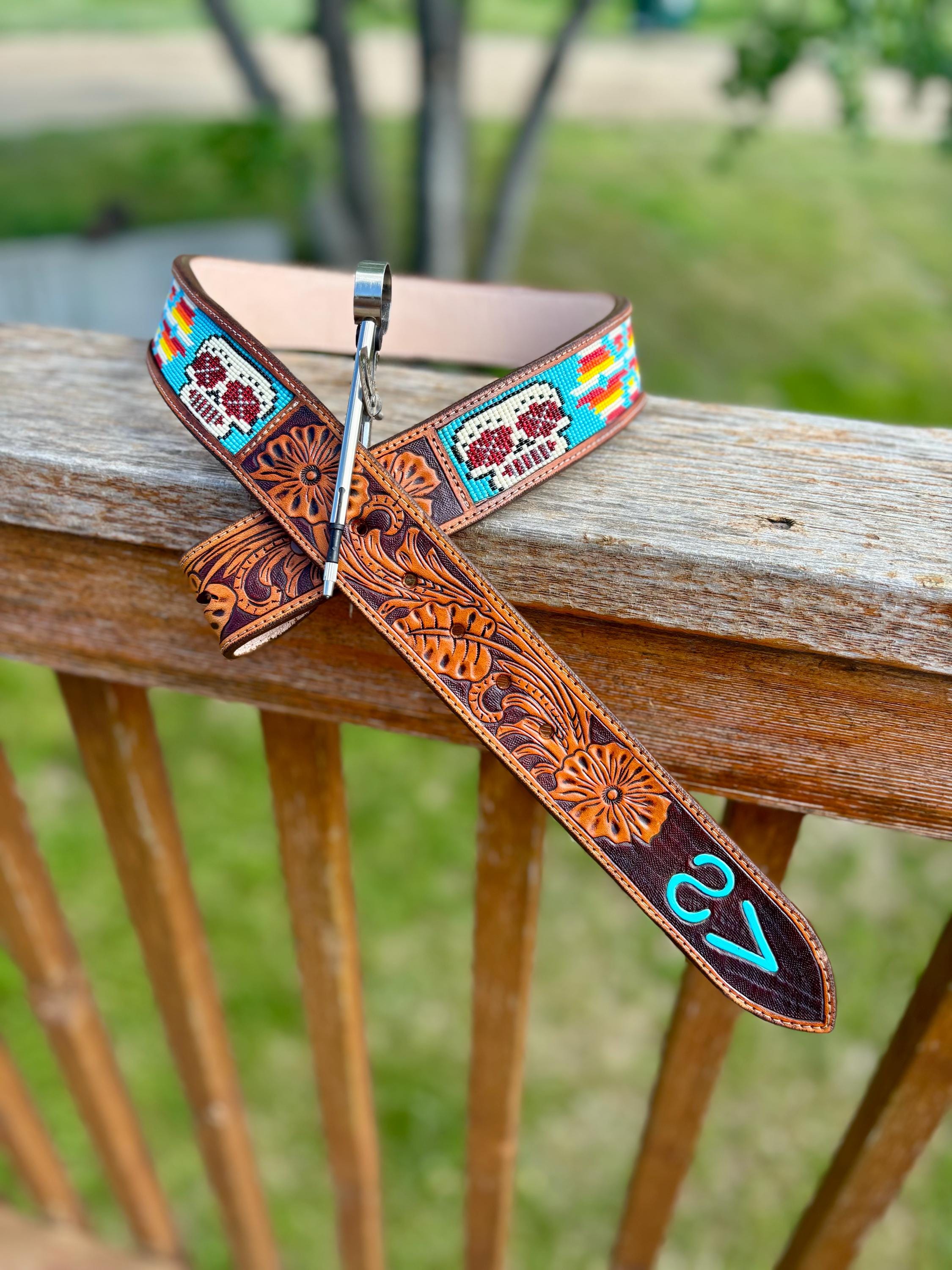 Custom painted belts Kids Painted Custom Tooled Leather Belts w/Stitching  main image 2