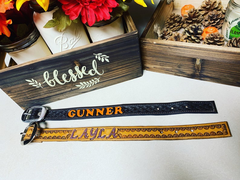 Custom Tooled Leather Dog Collar Etsy