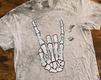 Turquoise Skull Hand | Comfort Colors Shirt | Western Skeleton Hand | Country Music Shirt | Concho Ring Shirt | Punchy Skeleton Turquoise