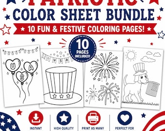 Patriotic Coloring Pages | Fourth of July | Independence Day Activity | Instant Download | Quiet Time Activity | Kids Color | PNG Files