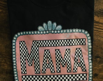 Mama Western Shirt | Turquoise Mama Shirt | Checkered Mom Shirt | Mom Life | Gift For Mom | Mama Comfort Color Shirt