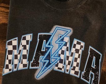 Mama Varsity Shirt | Lightning Bolt Mama | Checkered Mom Shirt | Mom Life | Gift For Mom | Mama Comfort Color Shirt
