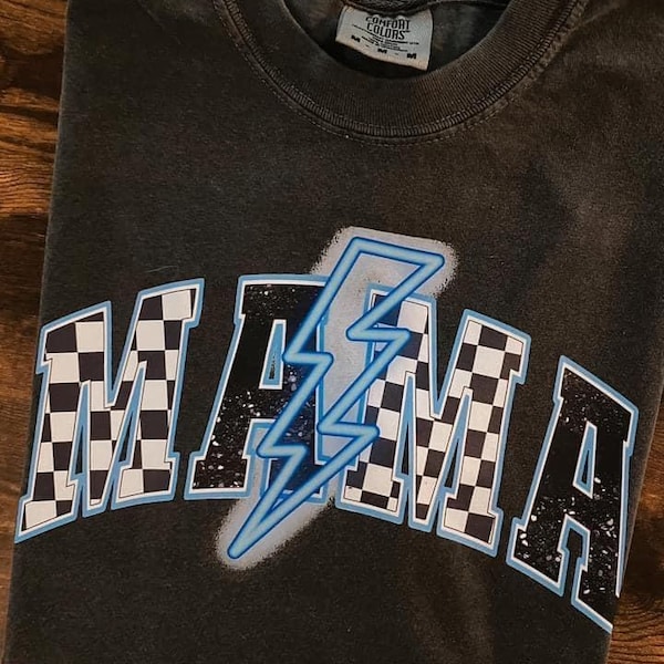Mama Varsity Shirt | Lightning Bolt Mama | Checkered Mom Shirt | Mom Life | Gift For Mom | Mama Comfort Color Shirt