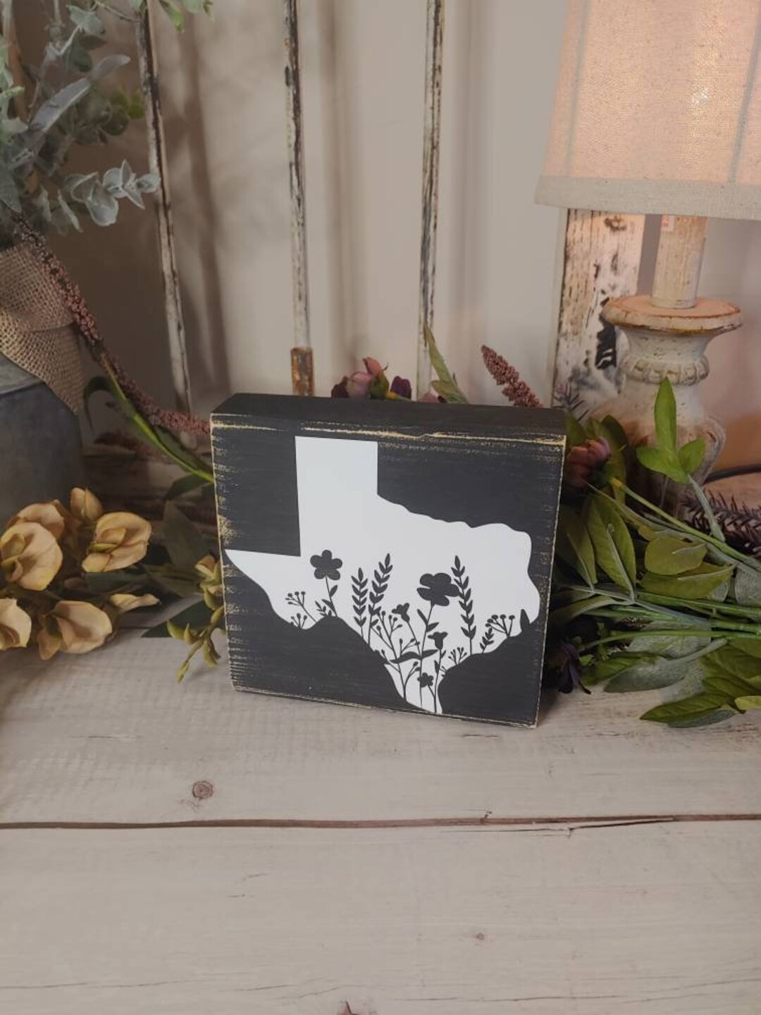 Texas Rustic Sign Texas and Flowers Block Sign, Wooden Sign, Rustic Sign, Framed Wood ...