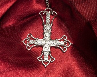 Sterling Silver Inverted Cross Necklace: Rhinestone Pendant