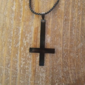 Black Inverted Cross Necklace, Black Upsidedown Cross Necklace, Black Inverted Cross Keychain
